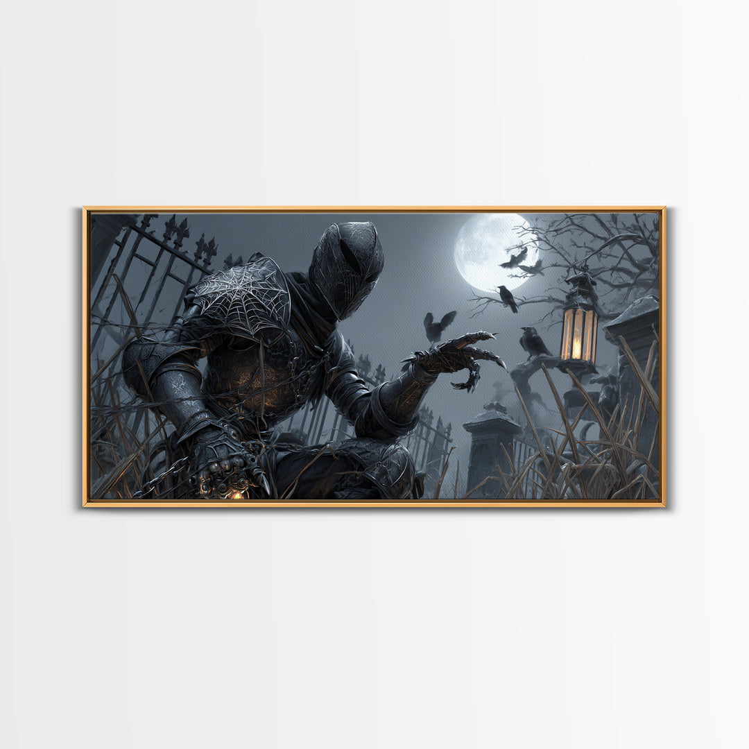 The Spider Knight, Wide Panoramic Art, Macabre Wall Art, Framed Canvas Print, Halloween Wall Decor, Gothic Home Decor, Spooky Wall Decor