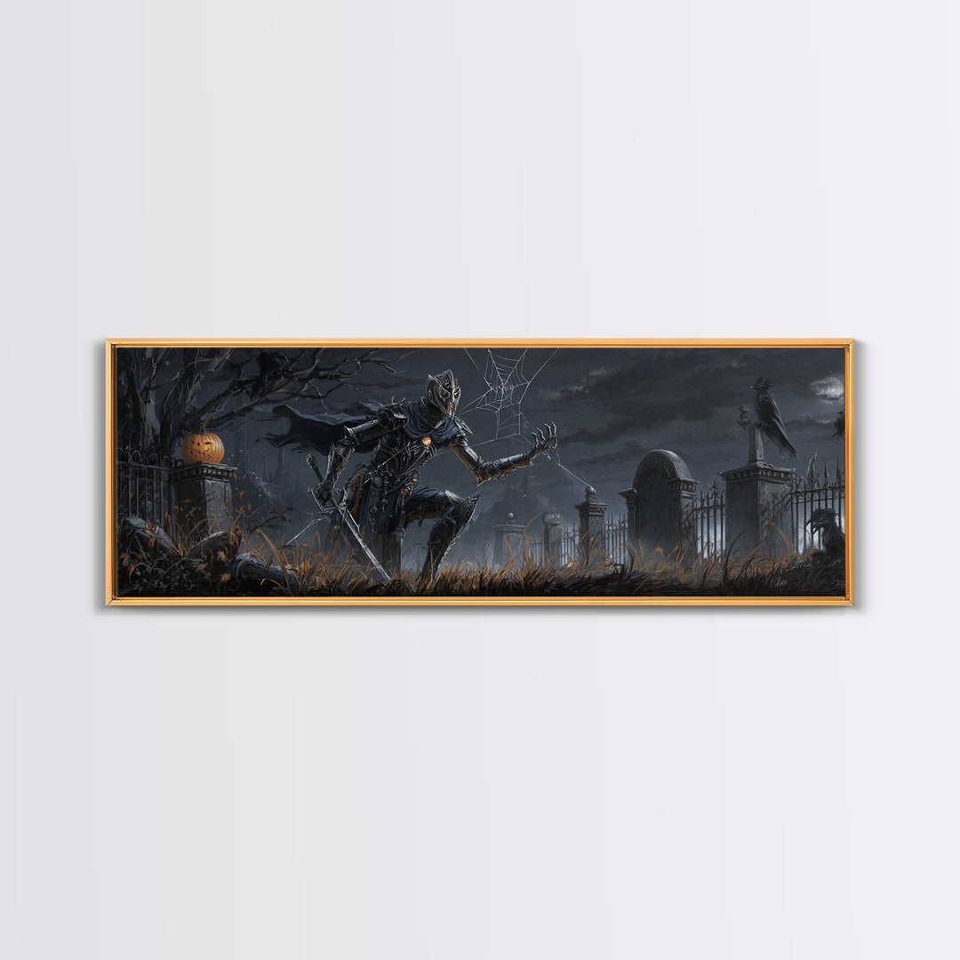 The Spider Knight, Extra Wide Wall Art, Gothic Horror Wall Art, Framed Canvas Print, Halloween Wall Decor, Gothic Home Decor