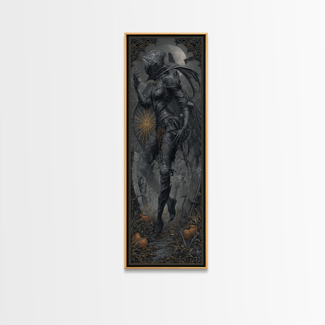The Spider Knight, Tall Narrow Wall Art, Haunted Gothic Art, Framed Canvas Print, Halloween Wall Decor, Gothic Home Decor, Spooky Wall Decor