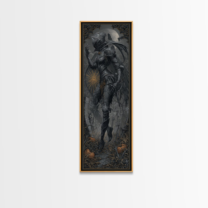 The Spider Knight, Tall Narrow Wall Art, Haunted Gothic Art, Framed Canvas Print, Halloween Wall Decor, Gothic Home Decor, Spooky Wall Decor