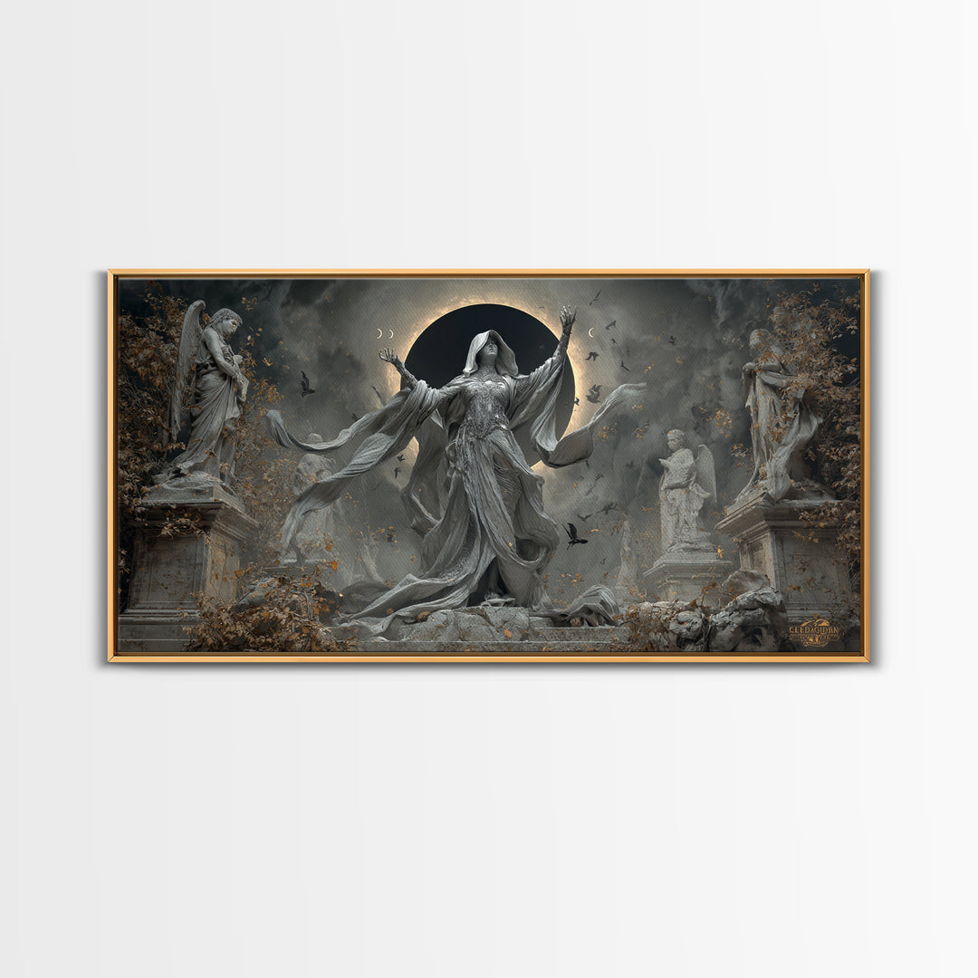 The Moon Priestess, Wide Panoramic Art, Dark Fantasy Wall Art, Canvas Print, Halloween Wall Decor, Gothic Home Decor, Statement Wall Art
