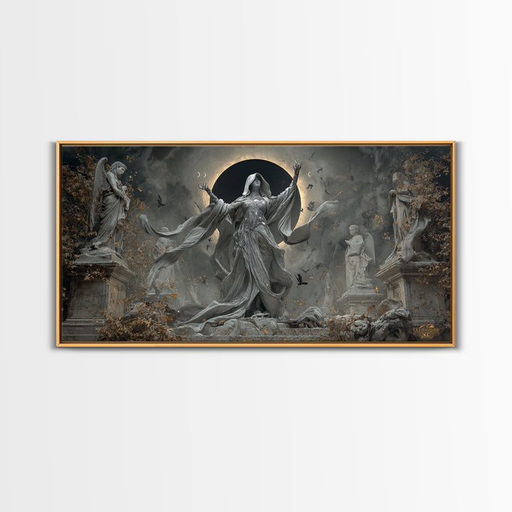 The Moon Priestess, Wide Panoramic Art, Dark Fantasy Wall Art, Canvas Print, Halloween Wall Decor, Gothic Home Decor, Statement Wall Art
