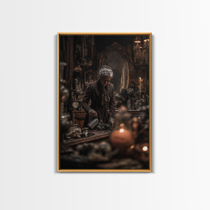 The Graveyard Gardener, Vertical Wall Art, Macabre Wall Art, Framed Canvas Print, Halloween Wall Decor, Gothic Home Decor, Spooky Wall Decor