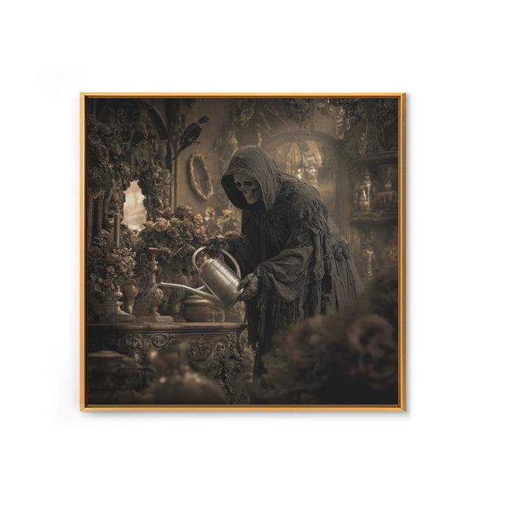 The Graveyard Gardener, Square Wall Art, Haunted Gothic Art, Framed Canvas Print, Halloween Wall Decor, Gothic Home Decor