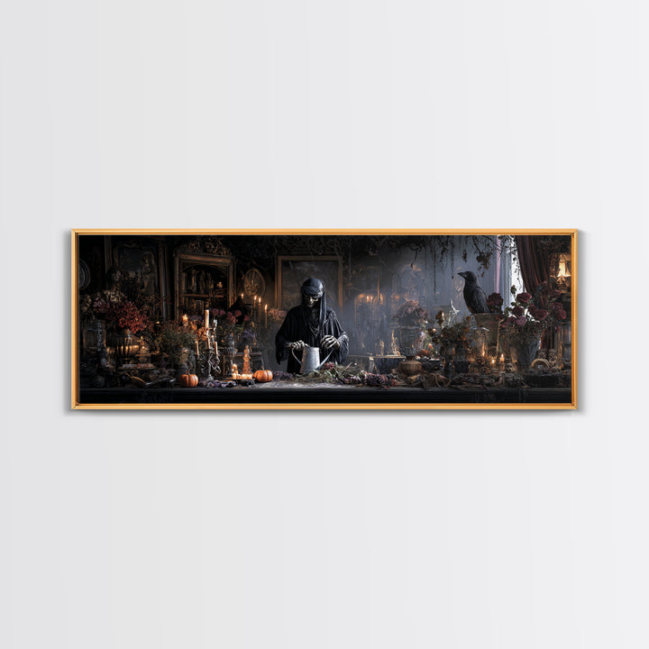 The Graveyard Gardener, Extra Wide Wall Art, Spooky Home Decor, Canvas Print, Halloween Wall Decor, Gothic Home Decor, Macabre Wall Art