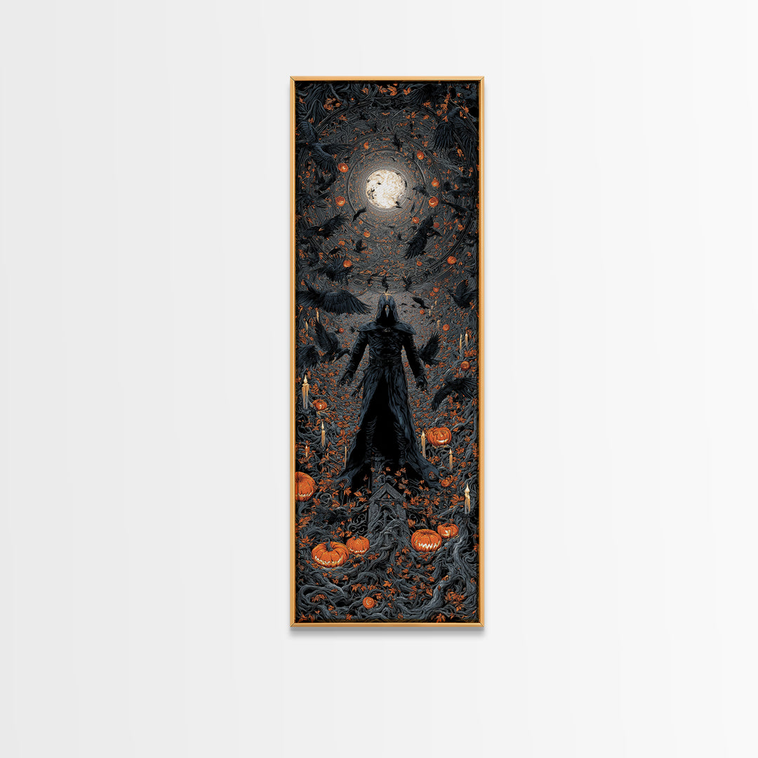 The Crow-Masked Assassin, Tall Narrow Wall Art, Spooky Home Decor, Canvas Print, Halloween Wall Decor, Gothic Home Decor, Macabre Wall Art