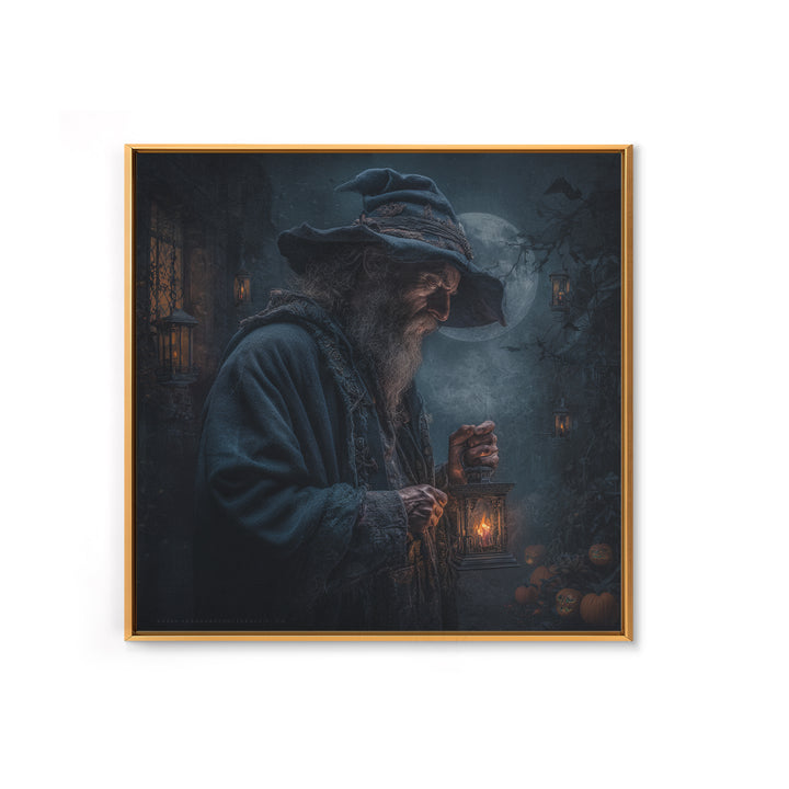 The Lantern Mage, Square Wall Art, Haunted Gothic Art, Framed Canvas Print, Halloween Wall Decor, Gothic Home Decor, Horror Wall Art