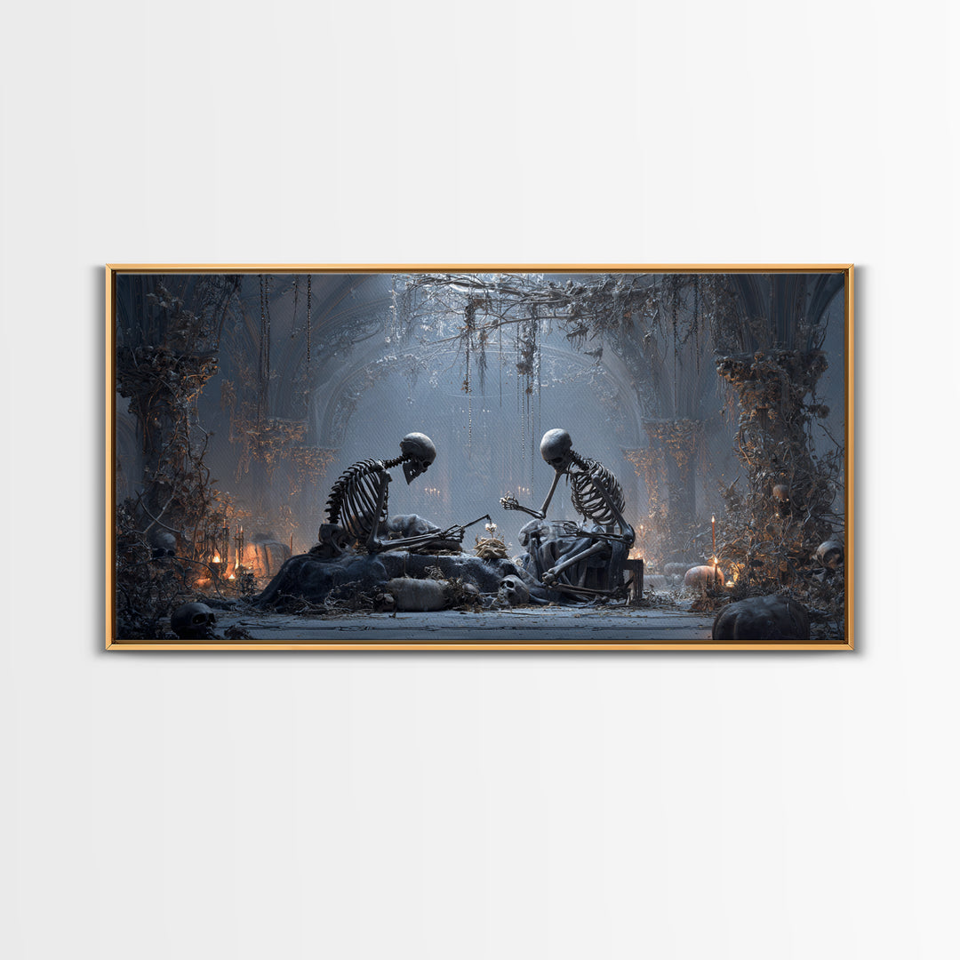 The Bone Sculptor, Wide Panoramic Art, Dark Fantasy Wall Art, Canvas Print, Halloween Wall Decor, Gothic Home Decor, Dark Fantasy Art