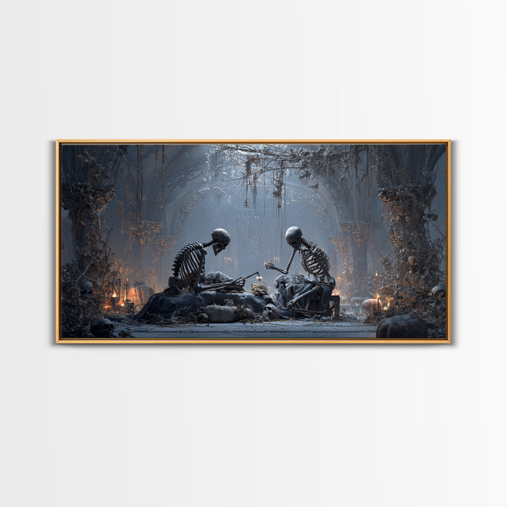 The Bone Sculptor, Wide Panoramic Art, Dark Fantasy Wall Art, Canvas Print, Halloween Wall Decor, Gothic Home Decor, Dark Fantasy Art