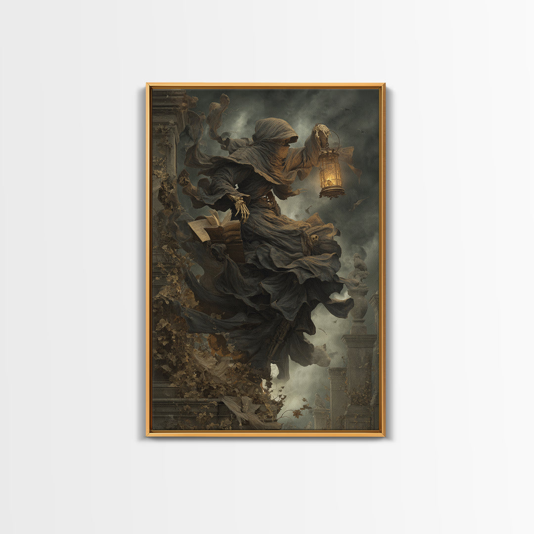 The Crypt Librarian, Vertical Wall Art, Dark Halloween Decor, Canvas Print, Halloween Wall Decor, Gothic Home Decor, Dark Fantasy Art