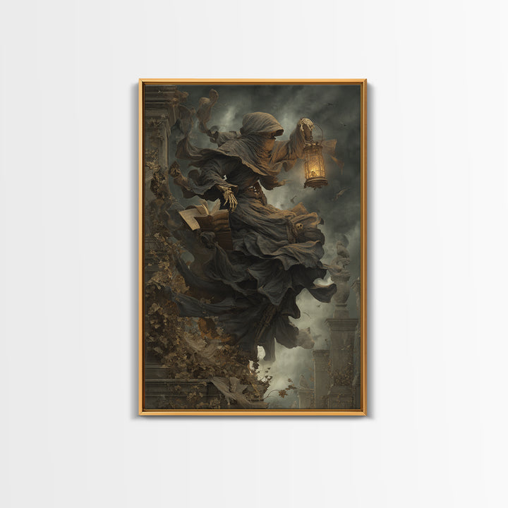 The Crypt Librarian, Vertical Wall Art, Dark Halloween Decor, Canvas Print, Halloween Wall Decor, Gothic Home Decor, Dark Fantasy Art