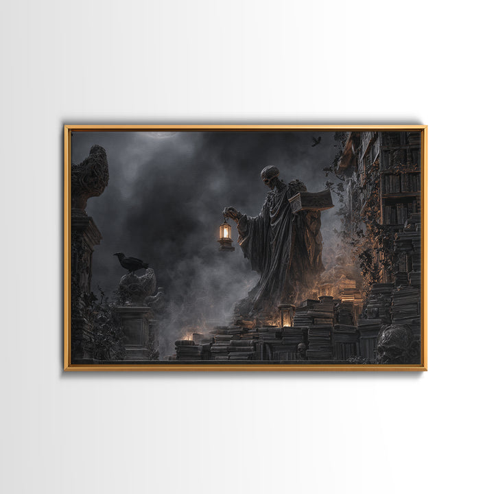 The Crypt Librarian, Landscape Wall Art, Dark Fantasy Wall Art, Canvas Print, Halloween Wall Decor, Gothic Home Decor, Spooky Wall Decor