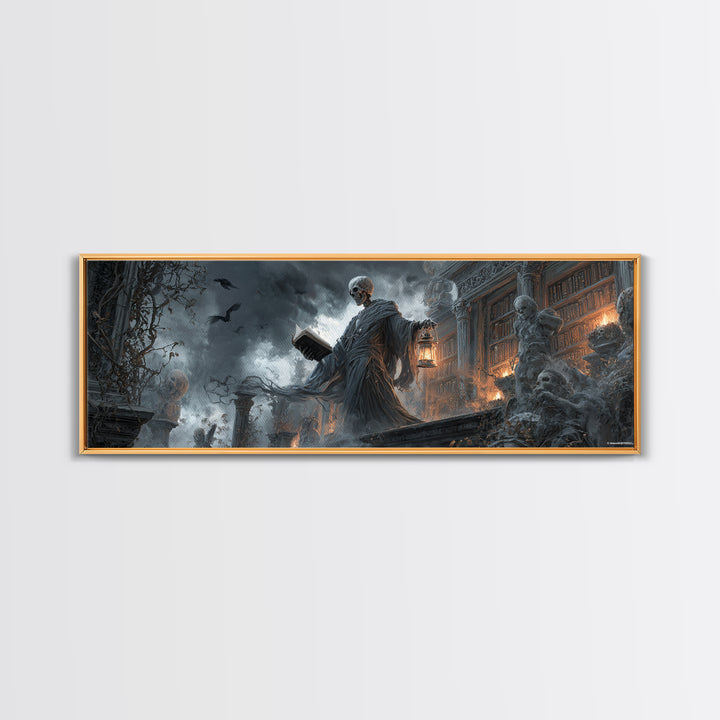 The Crypt Librarian, Extra Wide Wall Art, Macabre Wall Art, Framed Canvas Print, Halloween Wall Decor, Gothic Home Decor, Spooky Wall Decor