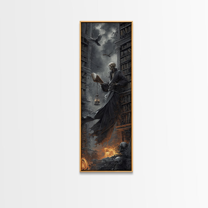 The Crypt Librarian, Tall Narrow Wall Art, Dark Halloween Decor, Canvas Print, Halloween Wall Decor, Gothic Home Decor, Dark Fantasy Art
