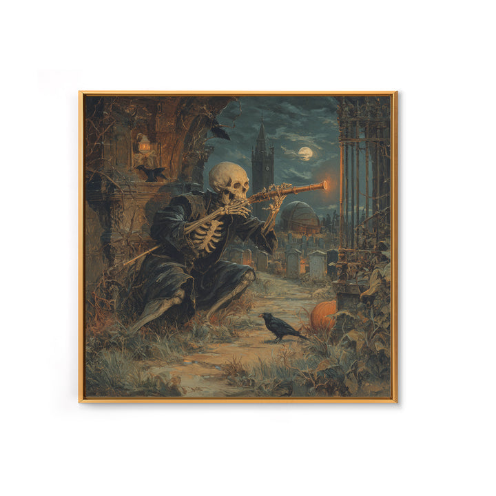 The Skull Astronomer, Square Wall Art, Macabre Wall Art, Framed Canvas Print, Halloween Wall Decor, Gothic Home Decor, Halloween Decor