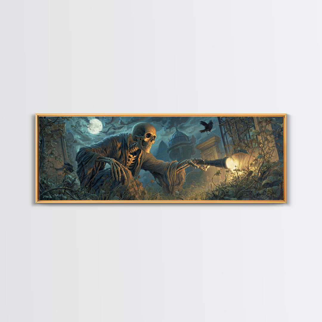 The Skull Astronomer, Extra Wide Wall Art, Dark Halloween Decor, Canvas Print, Halloween Wall Decor, Gothic Home Decor, Dark Fantasy Art