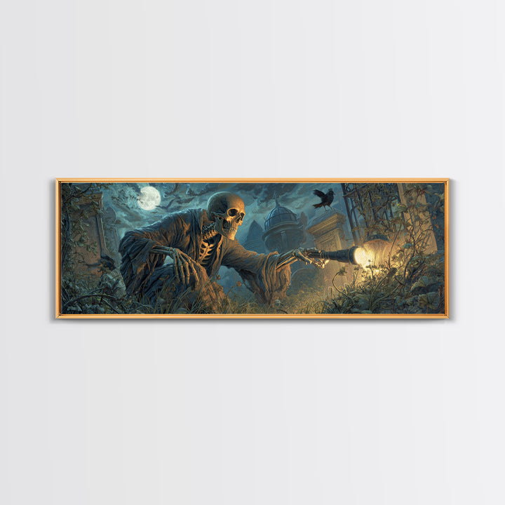 The Skull Astronomer, Extra Wide Wall Art, Dark Halloween Decor, Canvas Print, Halloween Wall Decor, Gothic Home Decor, Dark Fantasy Art
