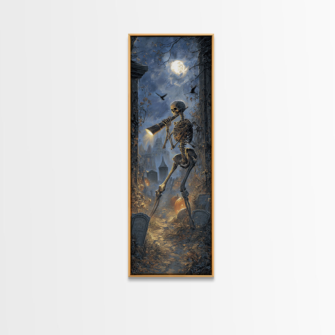 The Skull Astronomer, Tall Narrow Wall Art, Gothic Horror Wall Art, Framed Canvas Print, Halloween Wall Decor, Gothic Home Decor