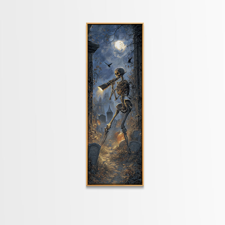 The Skull Astronomer, Tall Narrow Wall Art, Gothic Horror Wall Art, Framed Canvas Print, Halloween Wall Decor, Gothic Home Decor