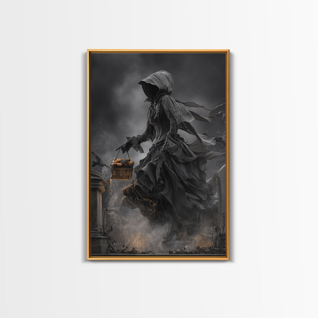 The Cemetery Beekeeper, Vertical Wall Art, Gothic Horror Wall Art, Framed Canvas Print, Halloween Wall Decor, Gothic Home Decor
