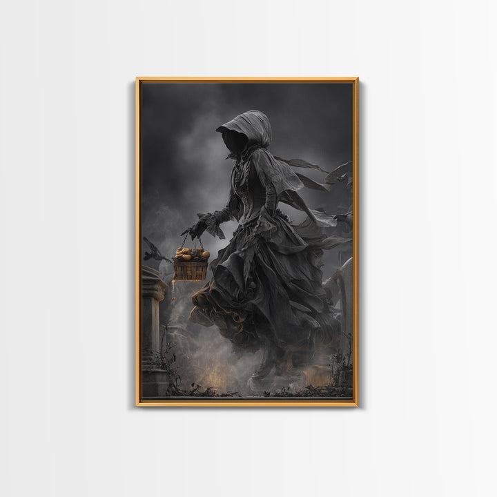 The Cemetery Beekeeper, Vertical Wall Art, Gothic Horror Wall Art, Framed Canvas Print, Halloween Wall Decor, Gothic Home Decor