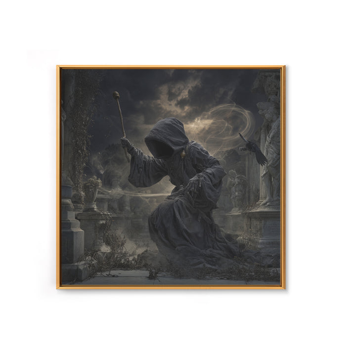 The Cemetery Beekeeper, Square Wall Art, Gothic Horror Wall Art, Framed Canvas Print, Halloween Wall Decor, Gothic Home Decor