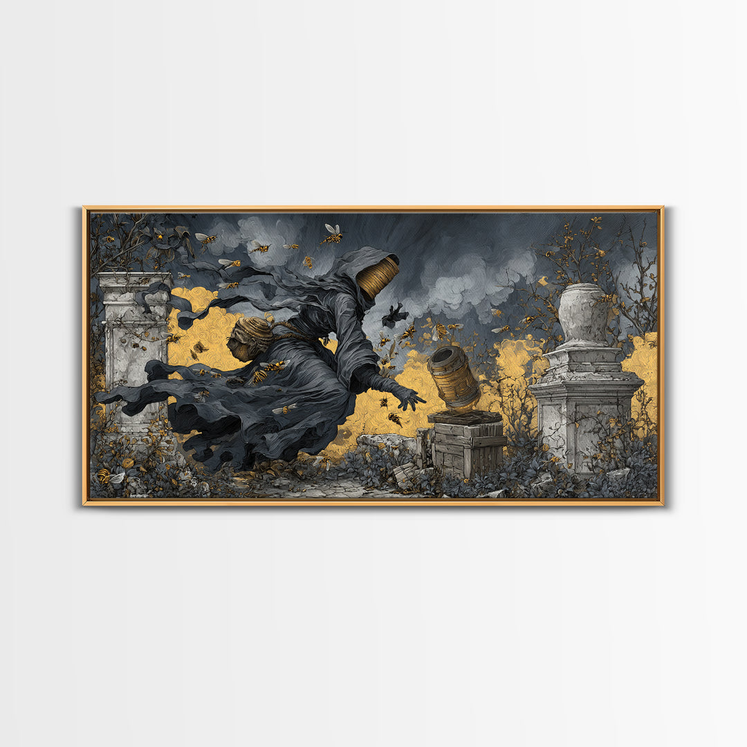 The Cemetery Beekeeper, Wide Panoramic Art, Dark Fantasy Wall Art, Canvas Print, Halloween Wall Decor, Gothic Home Decor