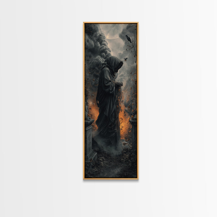 The Cemetery Beekeeper, Tall Narrow Wall Art, Dark Fantasy Wall Art, Canvas Print, Halloween Wall Decor, Gothic Home Decor