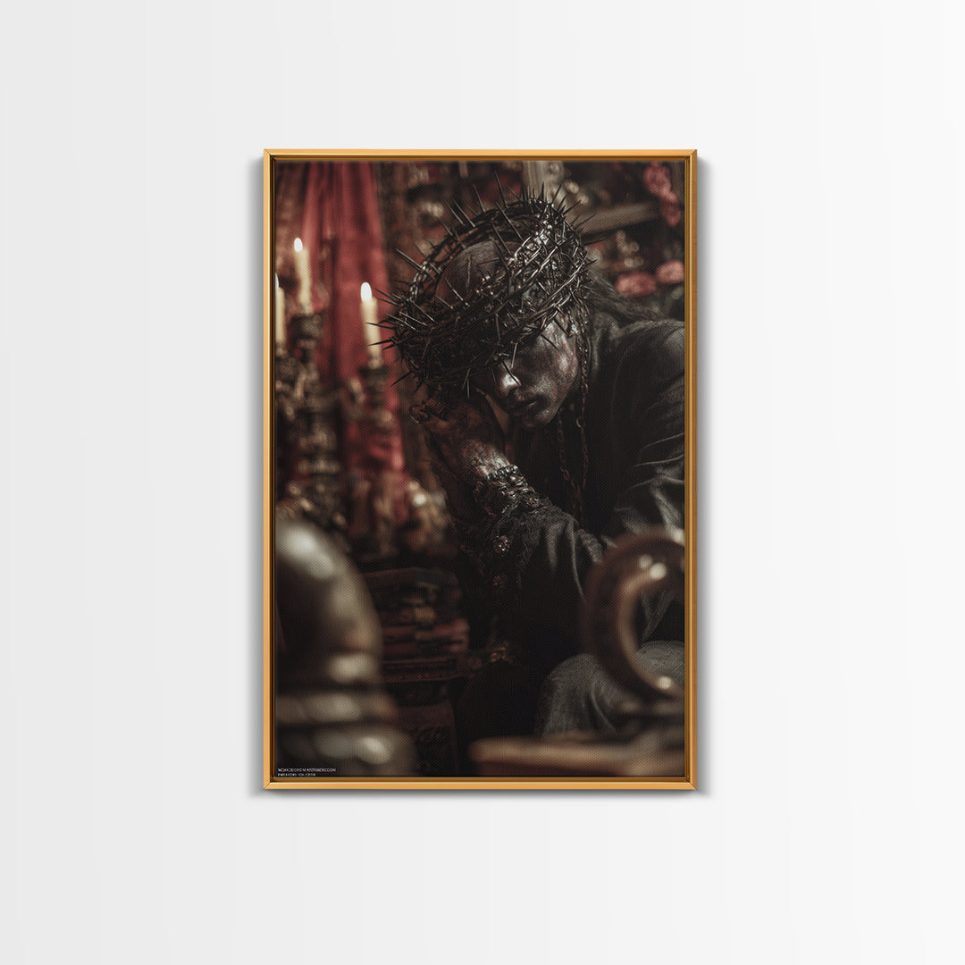 The Thorn-Crowned King, Vertical Wall Art, Dark Fantasy Wall Art, Canvas Print, Halloween Wall Decor, Gothic Home Decor, Macabre Wall Art
