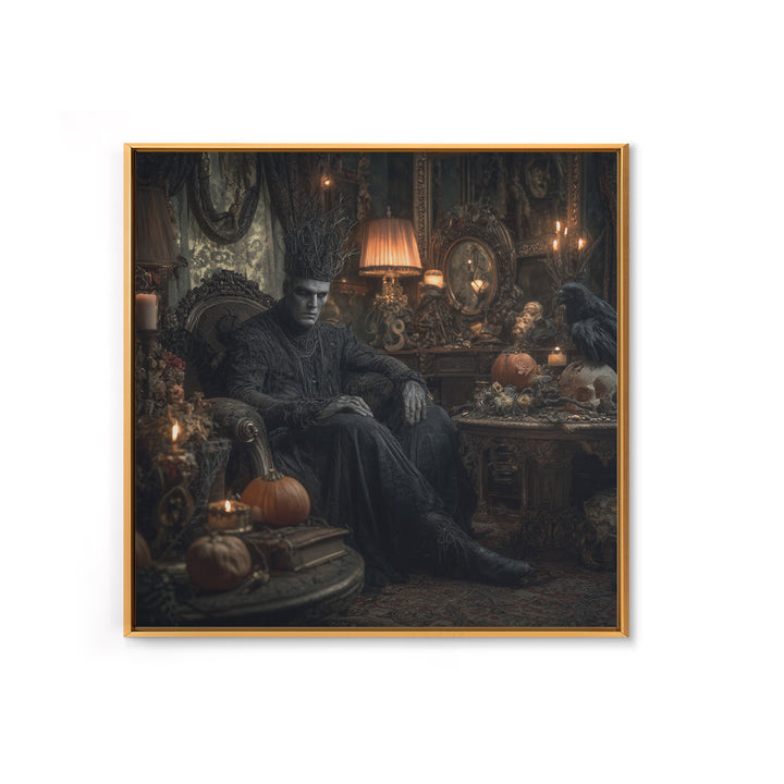 The Thorn-Crowned King, Square Wall Art, Haunted Gothic Art, Framed Canvas Print, Halloween Wall Decor, Gothic Home Decor, Dark Fantasy Art