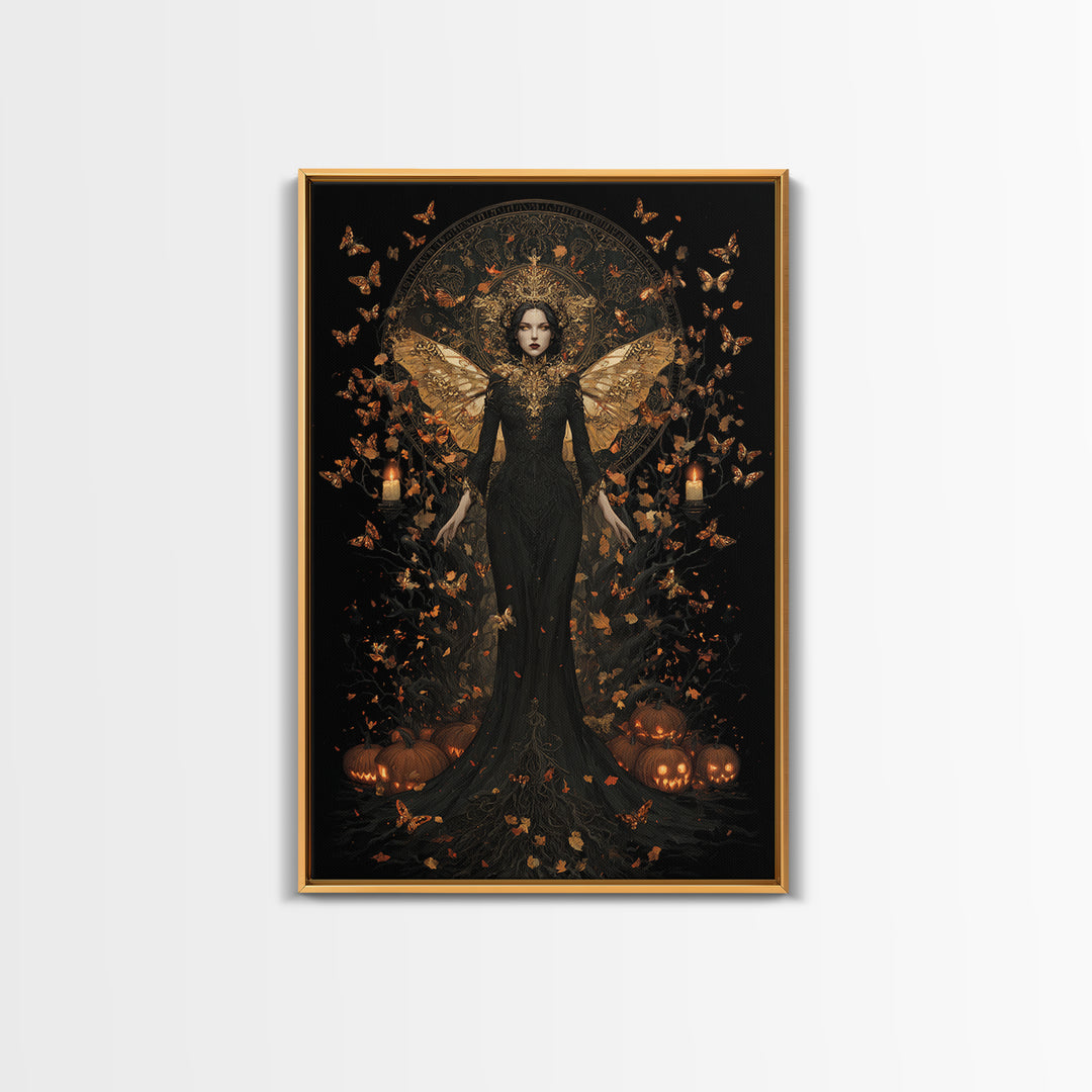 The Moth-Winged Empress, Vertical Wall Art, Dark Halloween Decor, Canvas Print, Halloween Wall Decor, Gothic Home Decor, Dark Fantasy Art