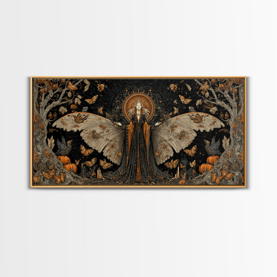 The Moth-Winged Empress, Wide Panoramic Art, Gothic Horror Wall Art, Framed Canvas Print, Halloween Wall Decor, Gothic Home Decor