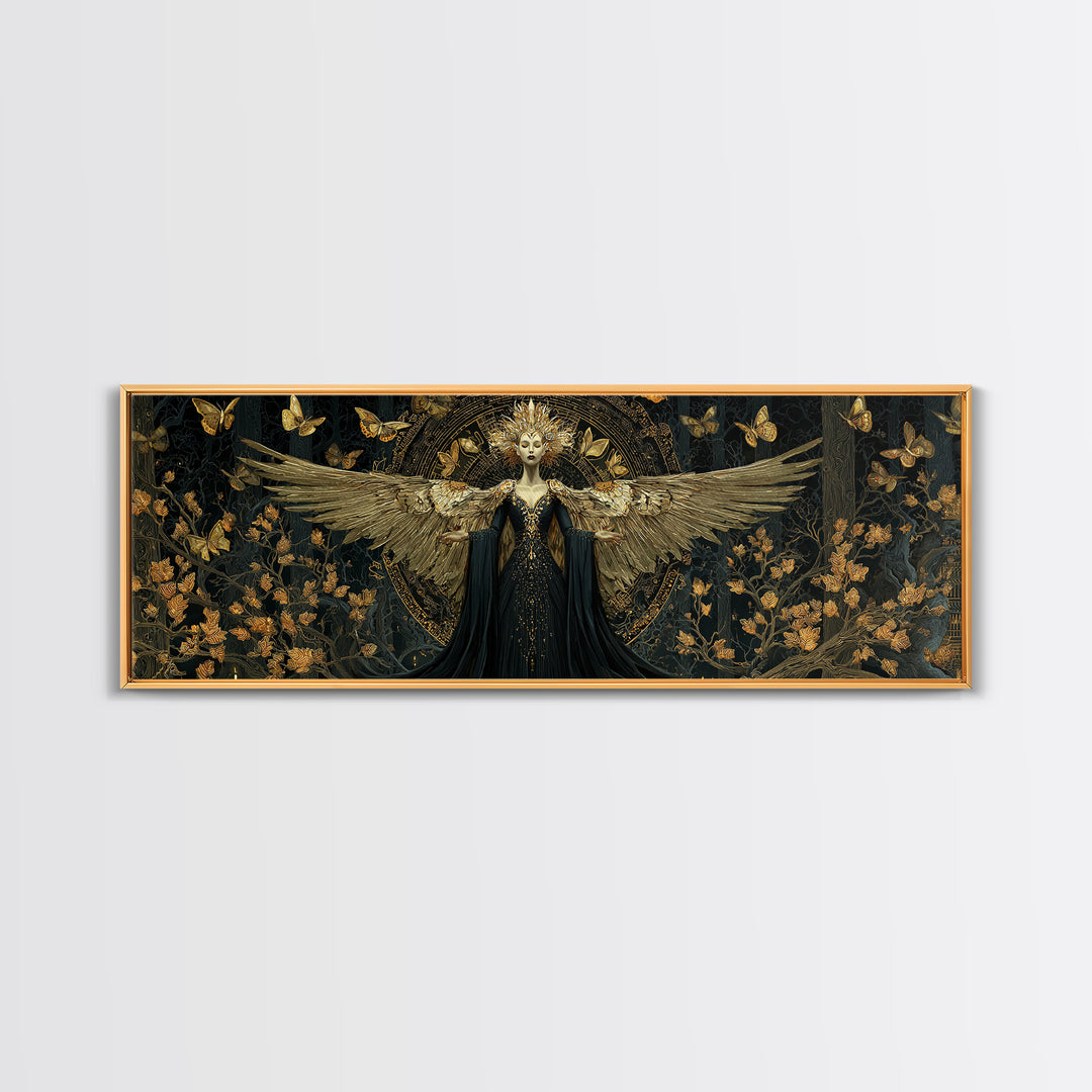 The Moth-Winged Empress, Extra Wide Wall Art, Haunted Gothic Art, Framed Canvas Print, Halloween Wall Decor, Gothic Home Decor