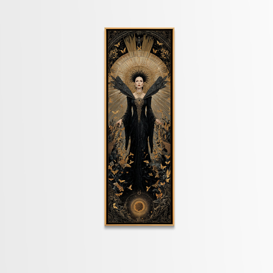 The Moth-Winged Empress, Tall Narrow Wall Art, Dark Fantasy Wall Art, Canvas Print, Halloween Wall Decor, Gothic Home Decor