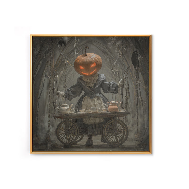 The Pumpkin-Headed Tea Merchant, Square Wall Art, Dark Fantasy Wall Art, Canvas Print, Halloween Wall Decor, Gothic Home Decor