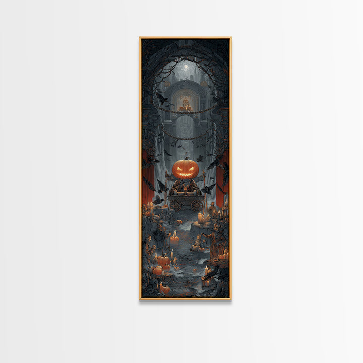 The Pumpkin-Headed Tea Merchant, Tall Narrow Wall Art, Spooky Home Decor, Canvas Print, Halloween Wall Decor, Gothic Home Decor
