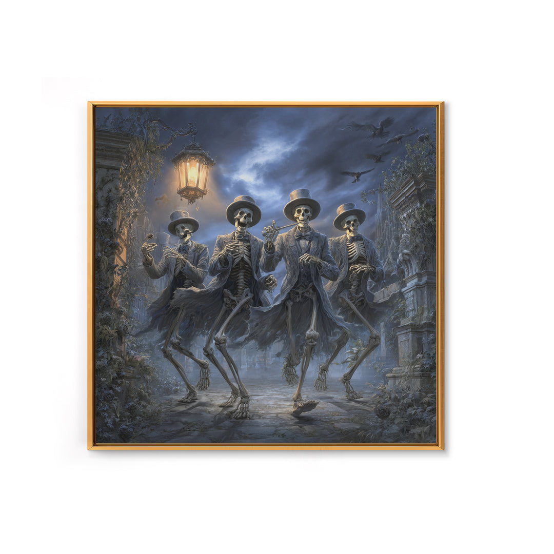 The Skeleton Barbershop Quartet, Square Wall Art, Gothic Horror Wall Art, Framed Canvas Print, Halloween Wall Decor, Gothic Home Decor