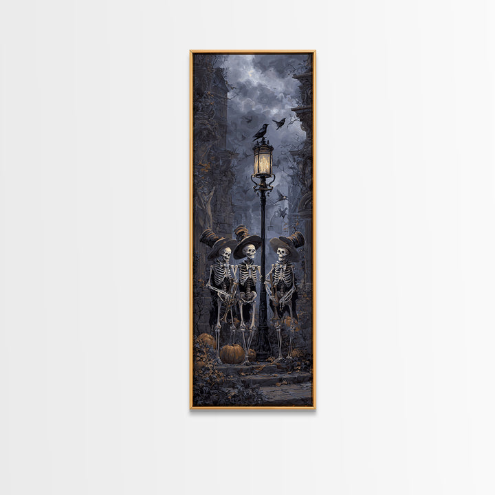 The Skeleton Barbershop Quartet, Tall Narrow Wall Art, Spooky Home Decor, Canvas Print, Halloween Wall Decor, Gothic Home Decor