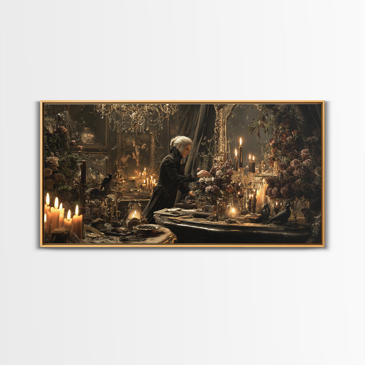 The Vampire Florist, Wide Panoramic Art, Dark Halloween Decor, Canvas Print, Halloween Wall Decor, Gothic Home Decor, Macabre Wall Art