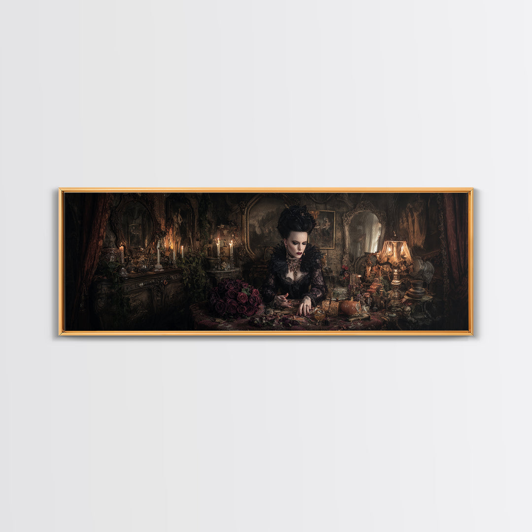 The Vampire Florist, Extra Wide Wall Art, Dark Fantasy Wall Art, Canvas Print, Halloween Wall Decor, Gothic Home Decor, Halloween Wall Art