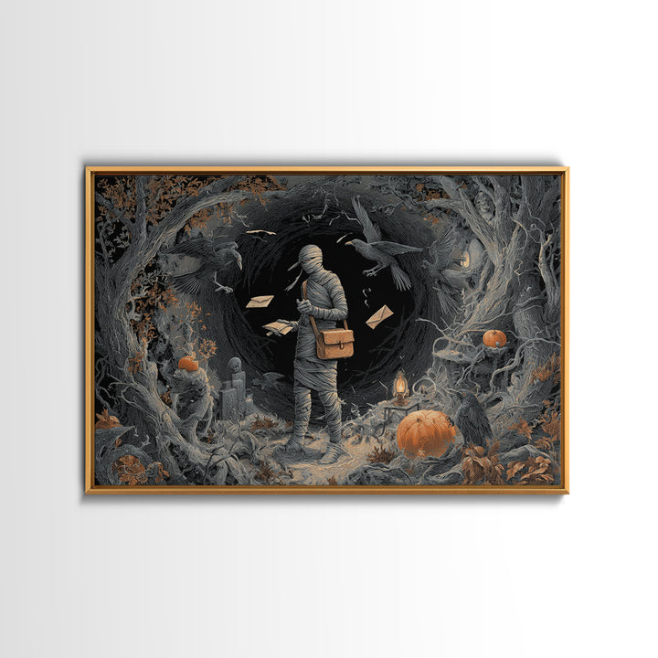 The Mummy Mail Carrier, Landscape Wall Art, Haunted Gothic Art, Framed Canvas Print, Halloween Wall Decor, Gothic Home Decor