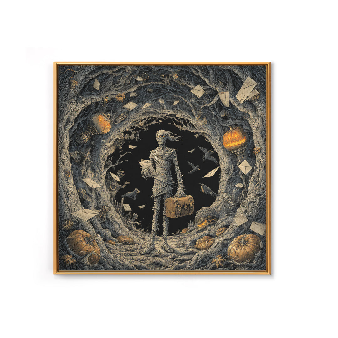 The Mummy Mail Carrier, Square Wall Art, Dark Fantasy Wall Art, Canvas Print, Halloween Wall Decor, Gothic Home Decor, Spooky Wall Decor