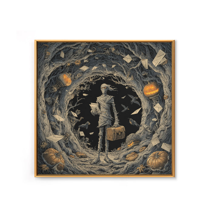 The Mummy Mail Carrier, Square Wall Art, Dark Fantasy Wall Art, Canvas Print, Halloween Wall Decor, Gothic Home Decor, Spooky Wall Decor