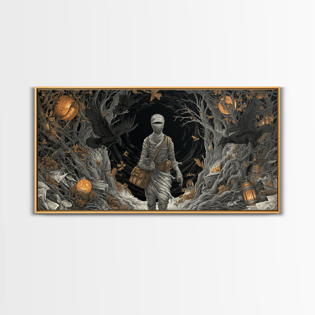 The Mummy Mail Carrier, Wide Panoramic Art, Dark Fantasy Wall Art, Canvas Print, Halloween Wall Decor, Gothic Home Decor, Spooky Wall Decor