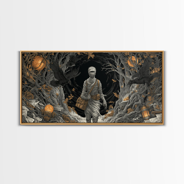 The Mummy Mail Carrier, Wide Panoramic Art, Dark Fantasy Wall Art, Canvas Print, Halloween Wall Decor, Gothic Home Decor, Spooky Wall Decor