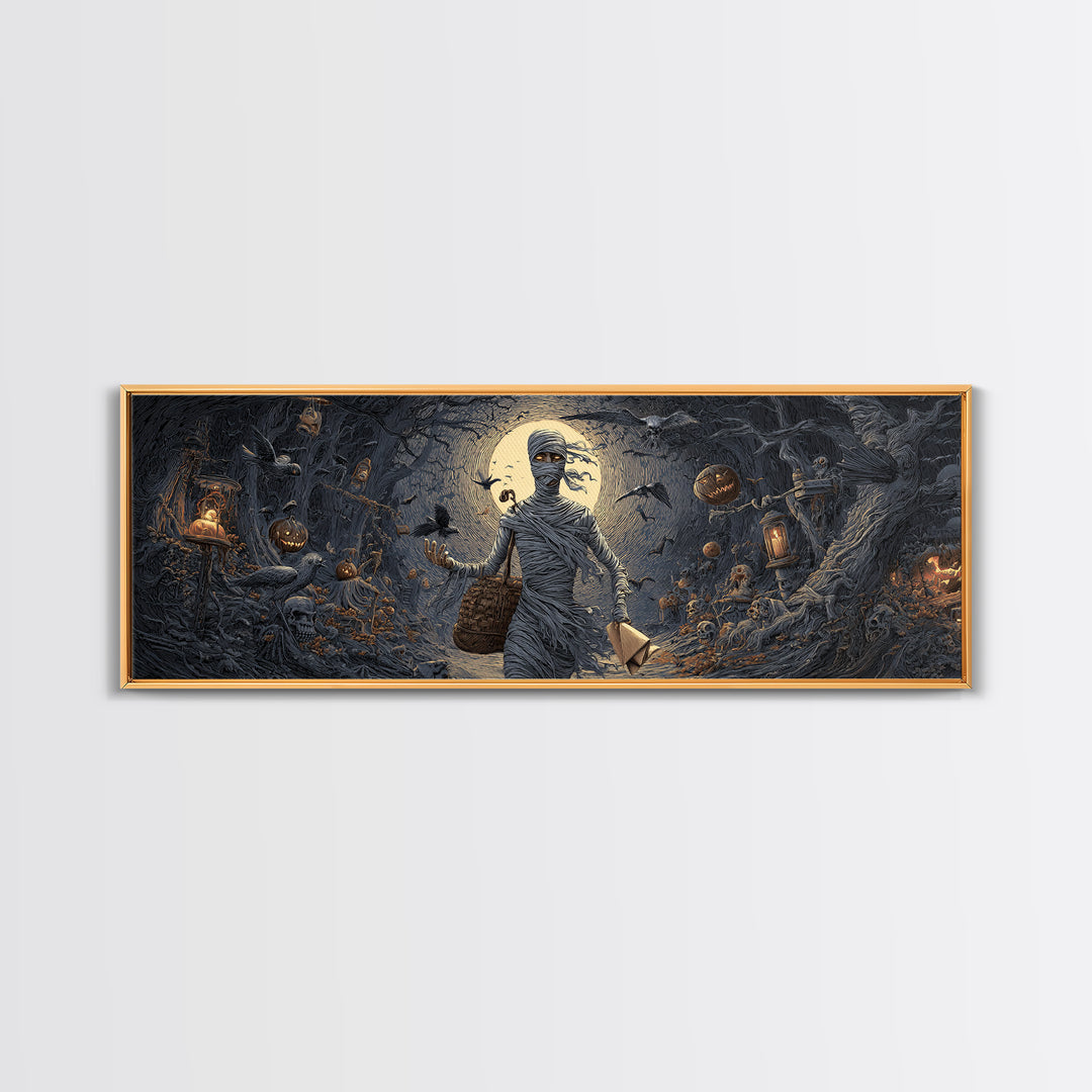 The Mummy Mail Carrier, Extra Wide Wall Art, Haunted Gothic Art, Framed Canvas Print, Halloween Wall Decor, Gothic Home Decor