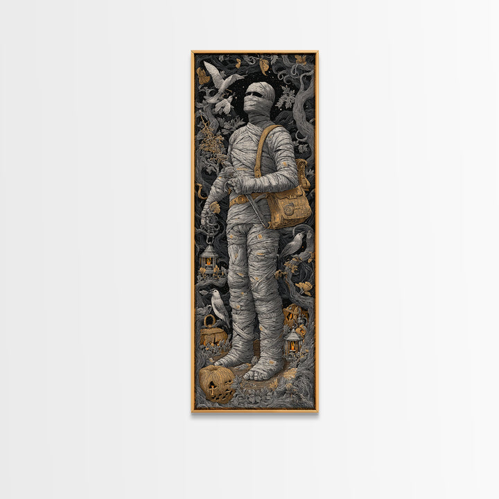 The Mummy Mail Carrier, Tall Narrow Wall Art, Dark Halloween Decor, Canvas Print, Halloween Wall Decor, Gothic Home Decor, Macabre Wall Art