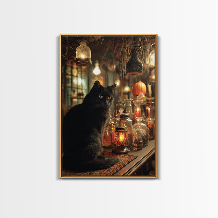 The Witch'S Cat Cafe, Vertical Wall Art, Gothic Horror Wall Art, Framed Canvas Print, Halloween Wall Decor, Gothic Home Decor