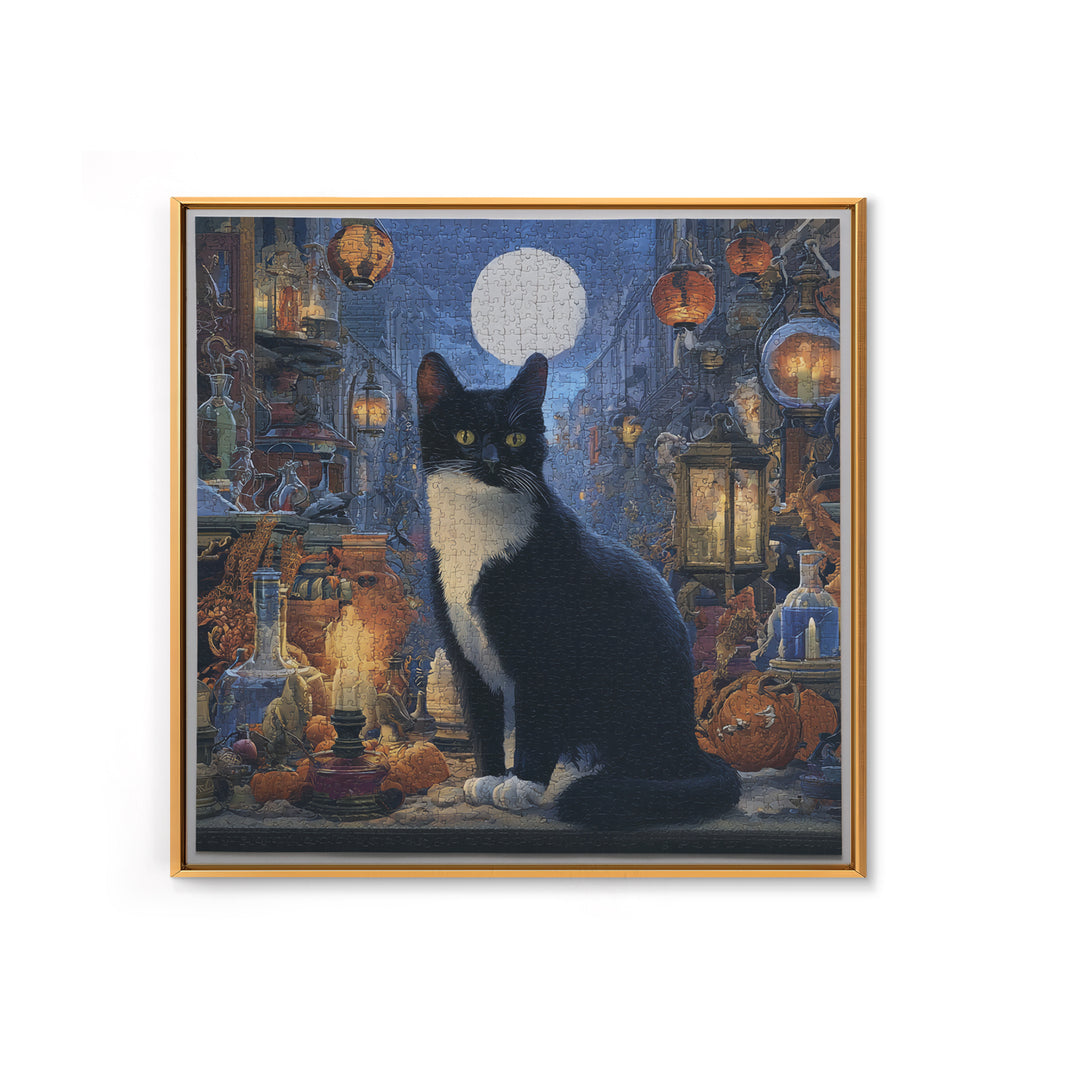 The Witch'S Cat Cafe, Square Wall Art, Haunted Gothic Art, Framed Canvas Print, Halloween Wall Decor, Gothic Home Decor, Dark Fantasy Art