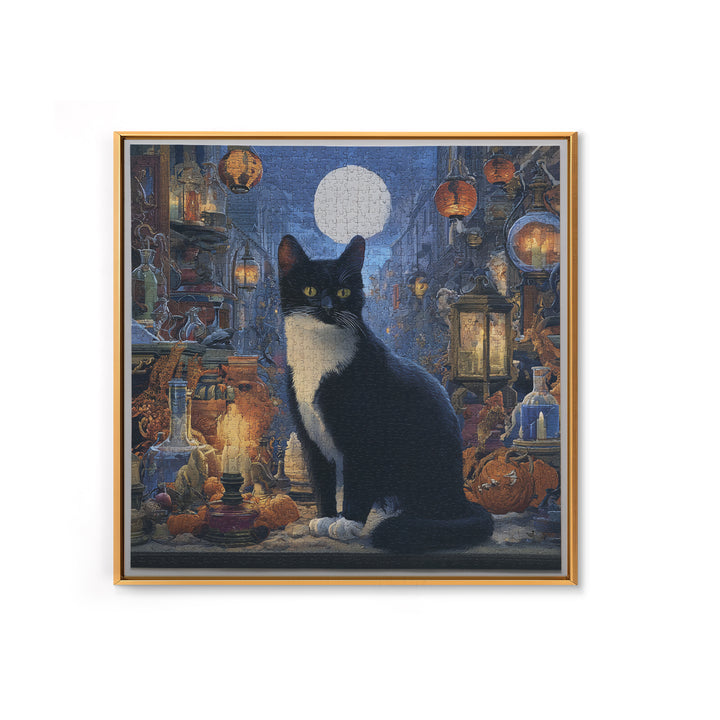 The Witch'S Cat Cafe, Square Wall Art, Haunted Gothic Art, Framed Canvas Print, Halloween Wall Decor, Gothic Home Decor, Dark Fantasy Art